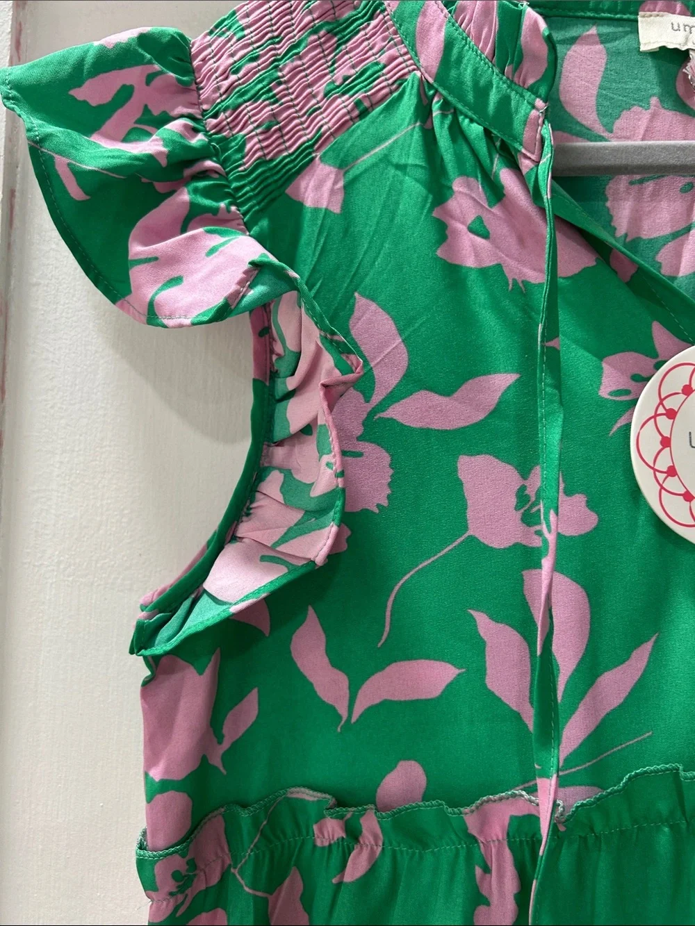 Umgee Green and Pink Floral Tiered Maxi Dress